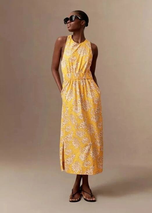 ME+EM Dresses & Skirts - ME+EM Cotton Dahlia Print Gathered Maxi Sundress Yellow Multi Women's Size U 8